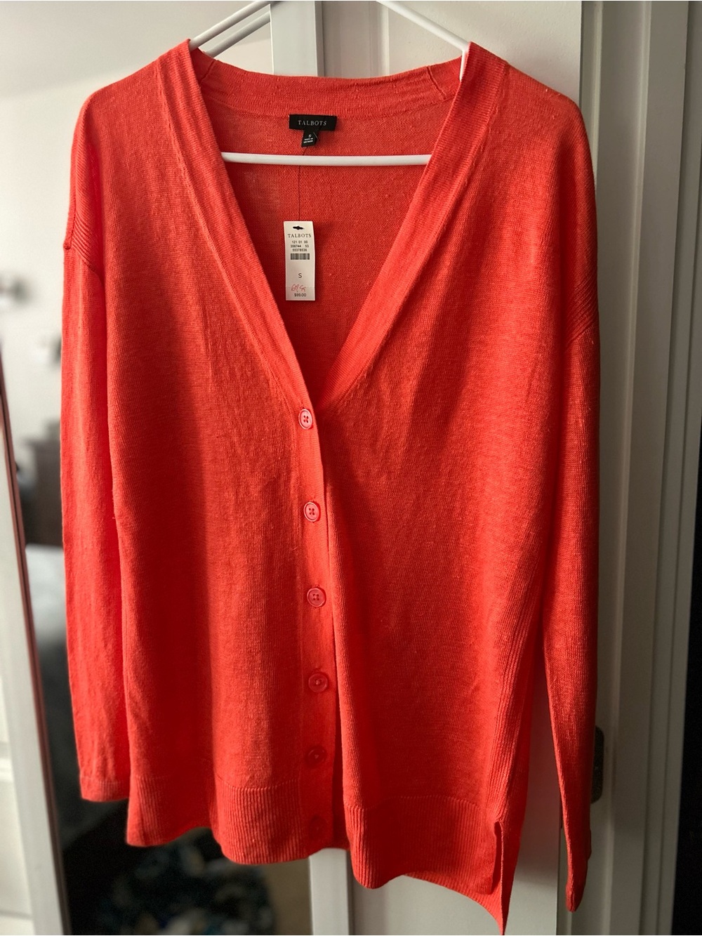 Talbots Lightweight Coral Button-Front V-Neck Cardigan